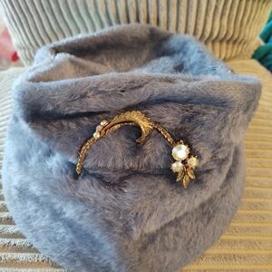 Elegant Blue Faux Fur Hat with Gold Accent